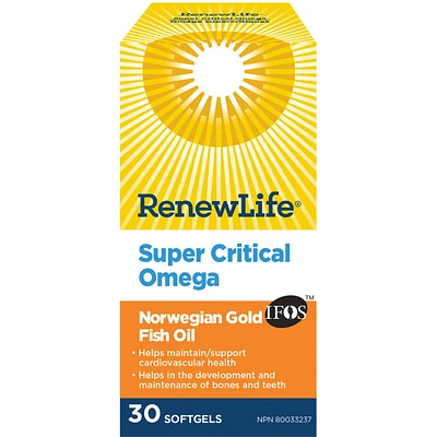 Renew Life® Super Critical Omega Norwegian Gold, Fish Oil and Omega 3's, 30 Softgels