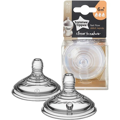 Closer to Nature Fast Flow Baby Bottle Nipples, 6+ months – 2pk