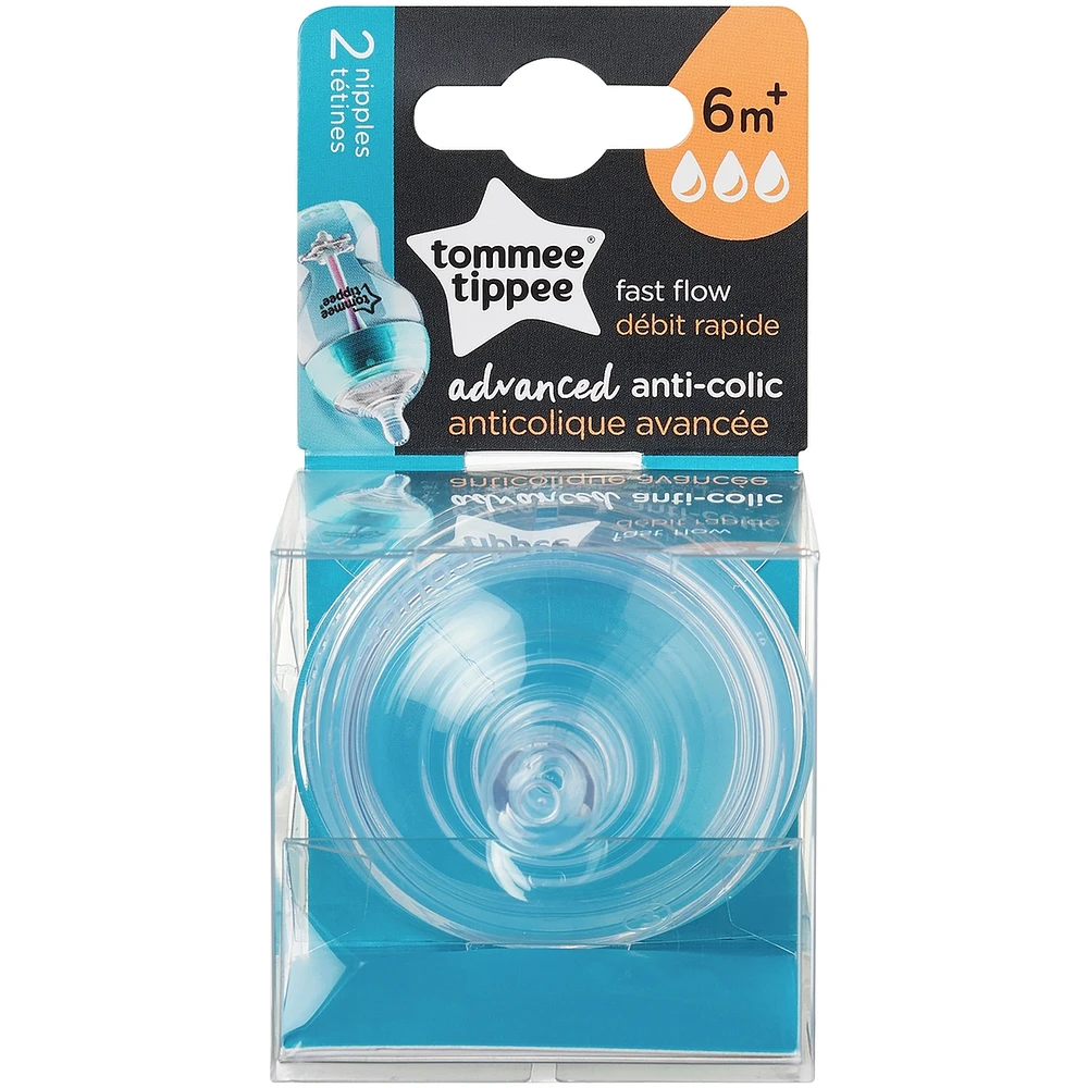 Advanced Anti-Colic Fast Flow Baby Bottle Nipples, 6m+ – 2pk