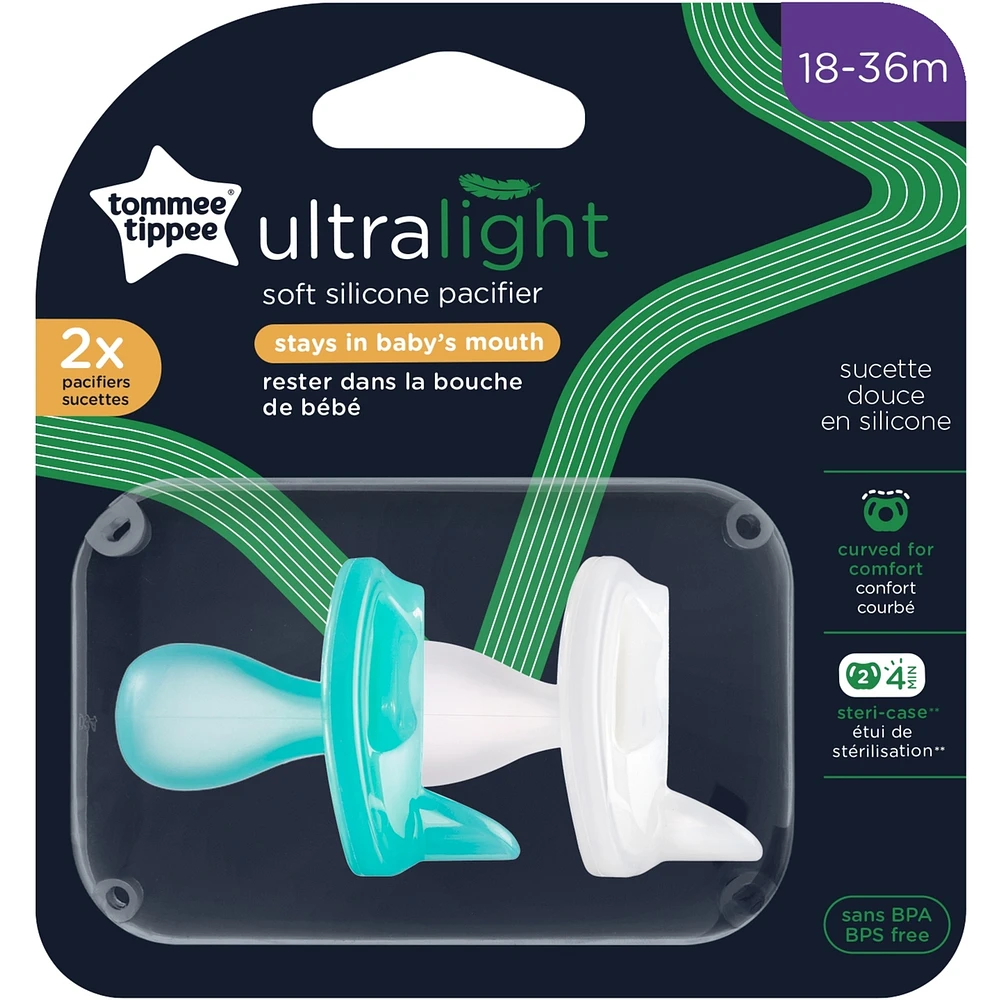 Ultra-light Pacifiers, 18- months, 2 pack of one piece silicone