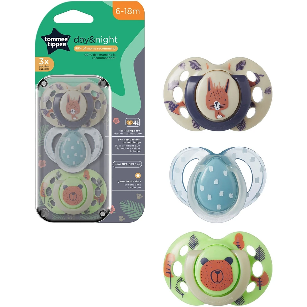Fun Style Pacifier and Fun Style Night Glow in the Dark Pacifier, Symmetrical Design, BPA-Free, Includes Sterilizer Box