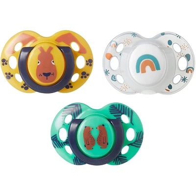 Fun Style Pacifier and Fun Style Night Glow in the Dark Pacifier, Symmetrical Design, BPA-Free, Includes Sterilizer Box, 18-36 months. Pack of 3 Pacifiers