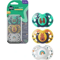 Fun Style Pacifier and Fun Style Night Glow in the Dark Pacifier, Symmetrical Design, BPA-Free, Includes Sterilizer Box, 18-36 months. Pack of 3 Pacifiers