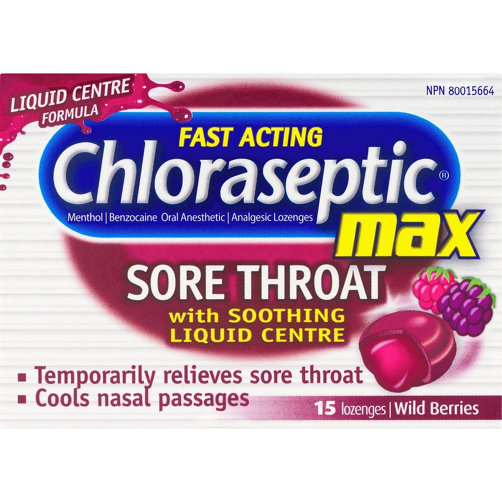 Chloraseptic Max Sore Throat with Soothing Liquid Centre Lozenges Wild Berries