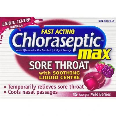 Chloraseptic Max Sore Throat with Soothing Liquid Centre Lozenges Wild Berries