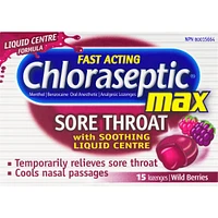 Chloraseptic Max Sore Throat with Soothing Liquid Centre Lozenges Wild Berries
