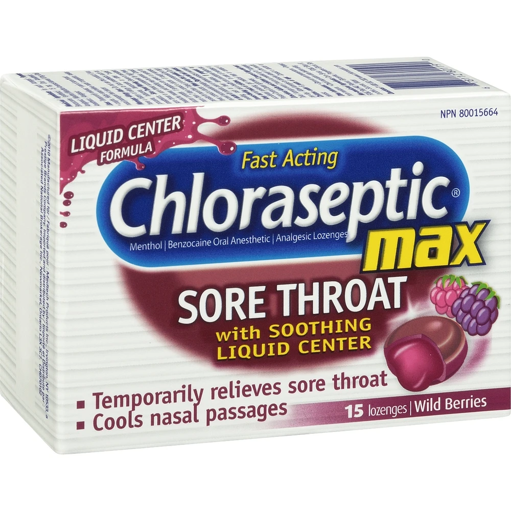 Chloraseptic Max Sore Throat with Soothing Liquid Centre Lozenges Wild Berries
