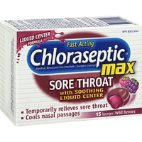 Chloraseptic Max Sore Throat with Soothing Liquid Centre Lozenges Wild Berries