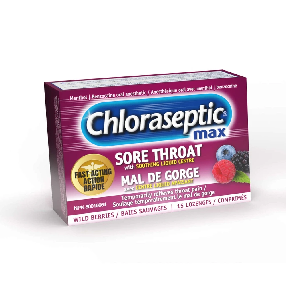 Chloraseptic Max Sore Throat with Soothing Liquid Centre Lozenges Wild Berries