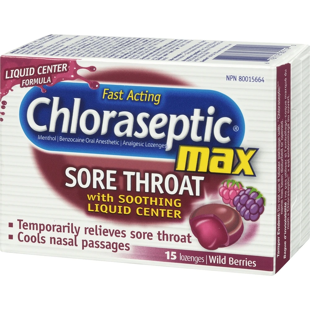 Chloraseptic Max Sore Throat with Soothing Liquid Centre Lozenges Wild Berries