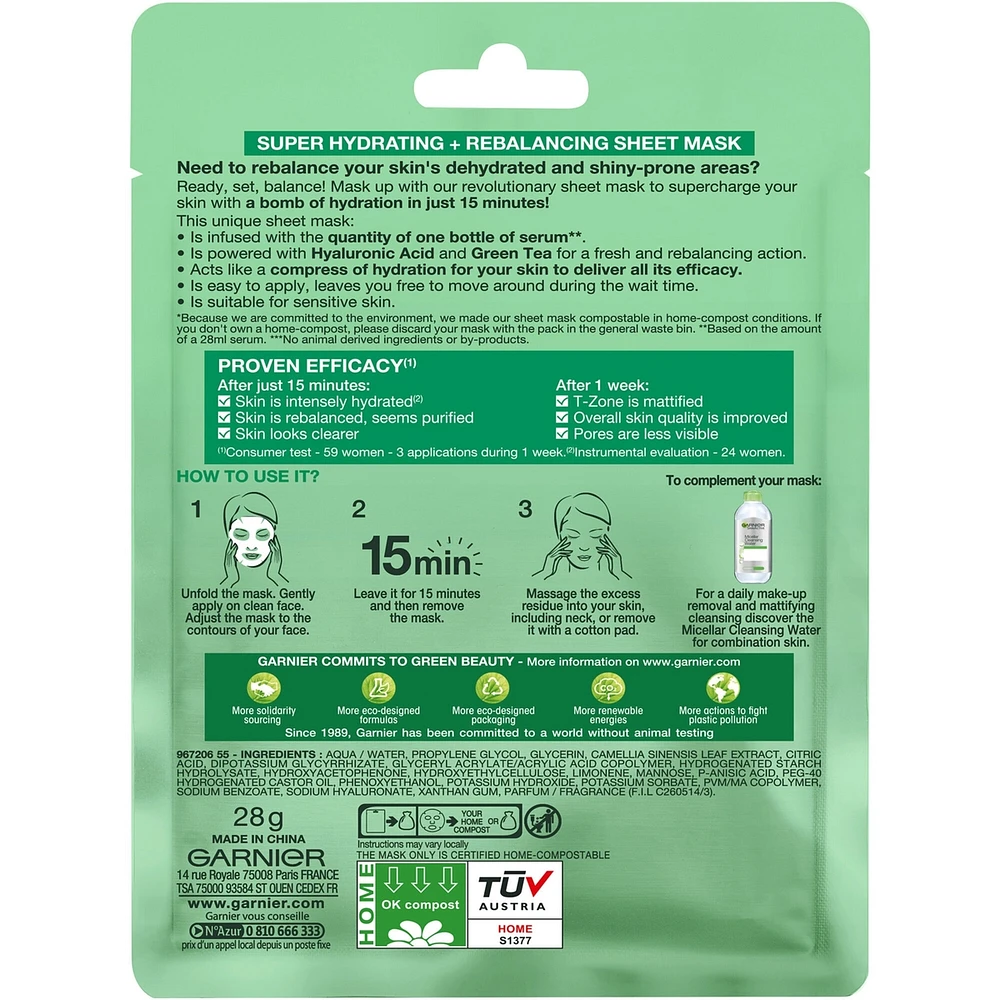 SkinActive Moisture Bomb Super Hydrating + Rebalancing Sheet Mask with Hyaluronic Acid + Green Tea