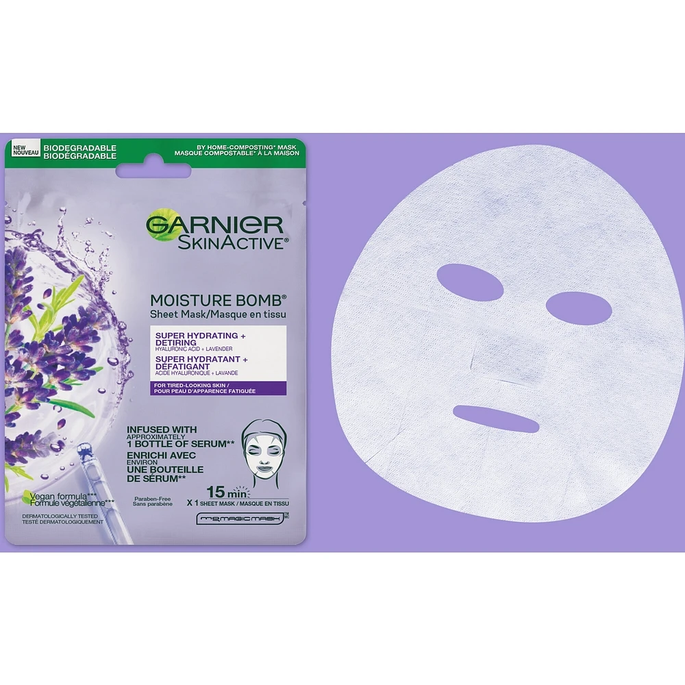 SkinActive Moisture Bomb Super Hydrating + Detiring Sheet Mask with Hyaluronic Acid + Lavender