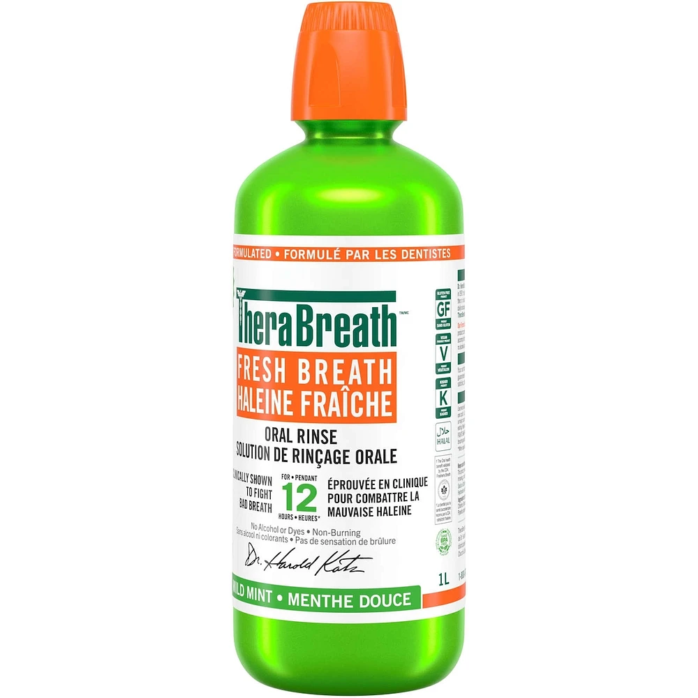 TheraBreath Solution de rinçage orale haleine fraîche menthe douce 1L
