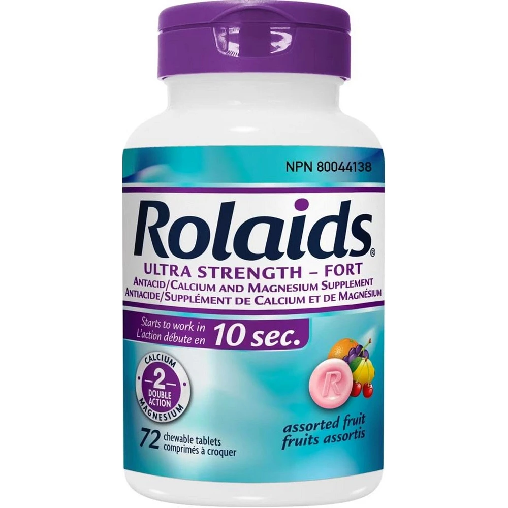 Rolaids Ultra Strength Antacid, Fruit Flavoured, 72ct, Fast Heartburn Relief