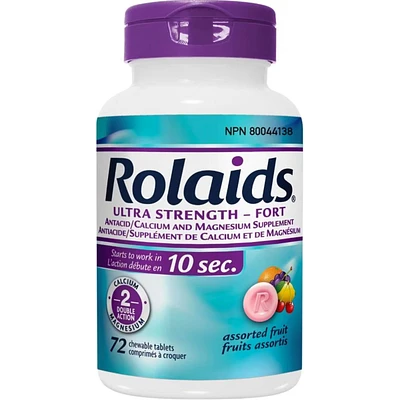 Rolaids Ultra Strength Antacid, Fruit Flavoured, 72ct, Fast Heartburn Relief