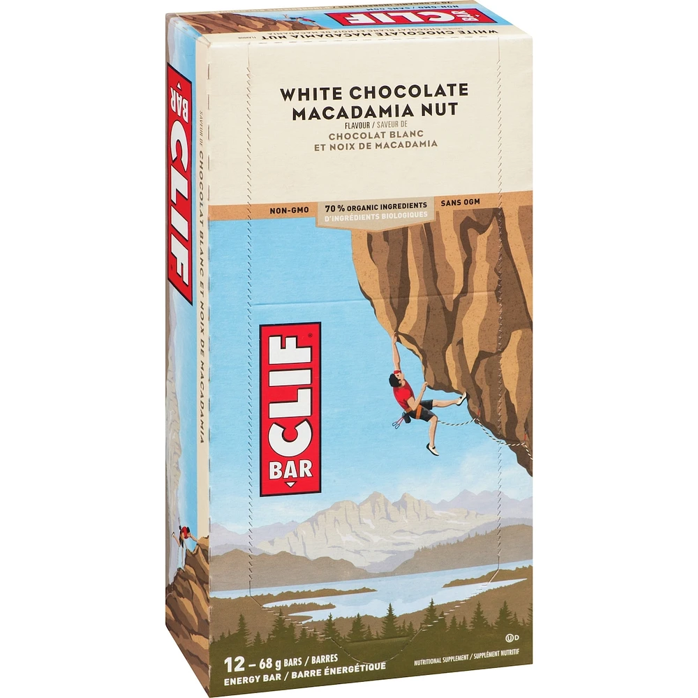 CLIF BAR - Energy Bars - White Chocolate Macadamia Flavour - (68 Gram Protein Bars, 12 Count)