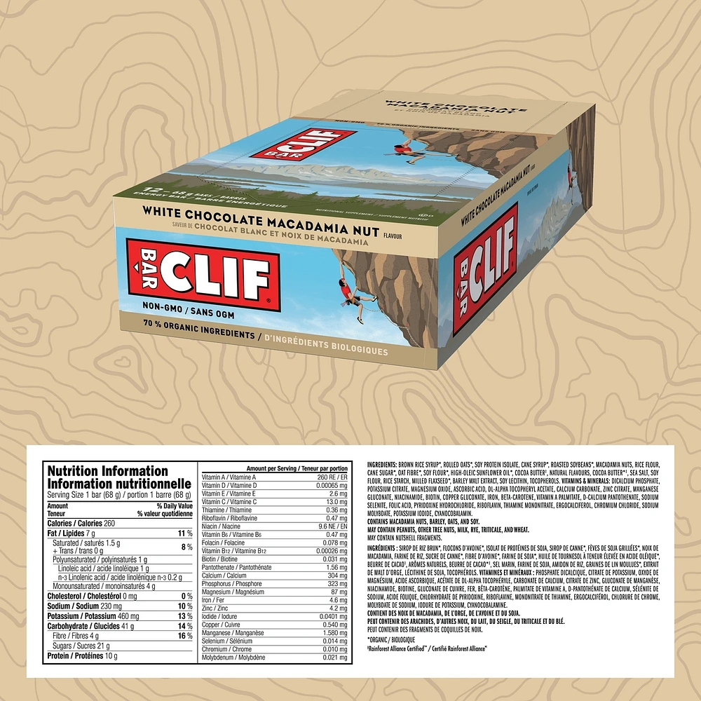 CLIF BAR - Energy Bars - White Chocolate Macadamia Flavour - (68 Gram Protein Bars, 12 Count)