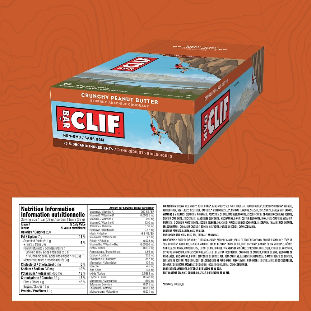 CLIF BAR - Energy Bars - Crunchy Peanut Butter - (68 Gram Protein Bars, 12 Count)