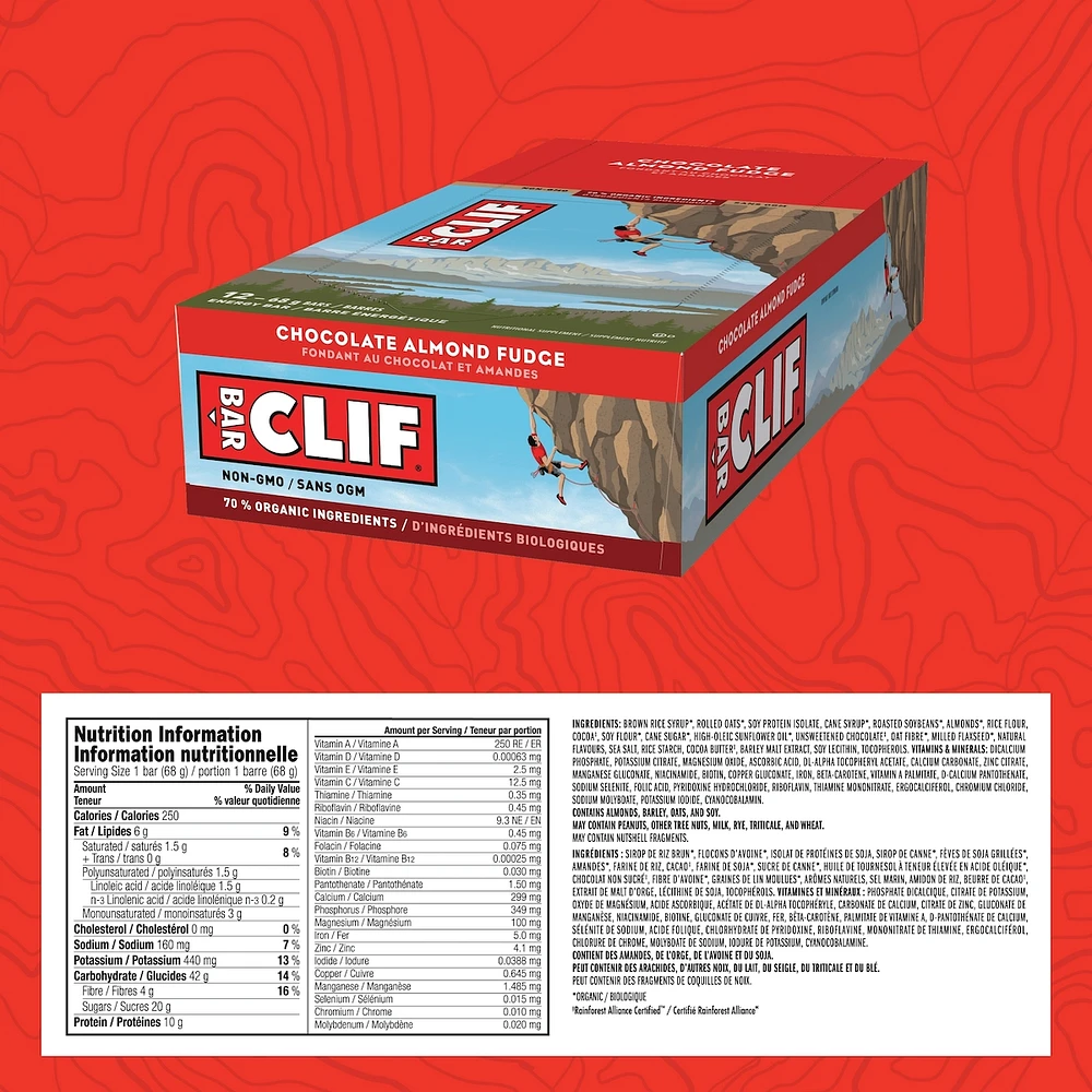 CLIF BAR - Energy Bars - Chocolate Almond Fudge - (68 Gram Protein Bars, 12 Count)