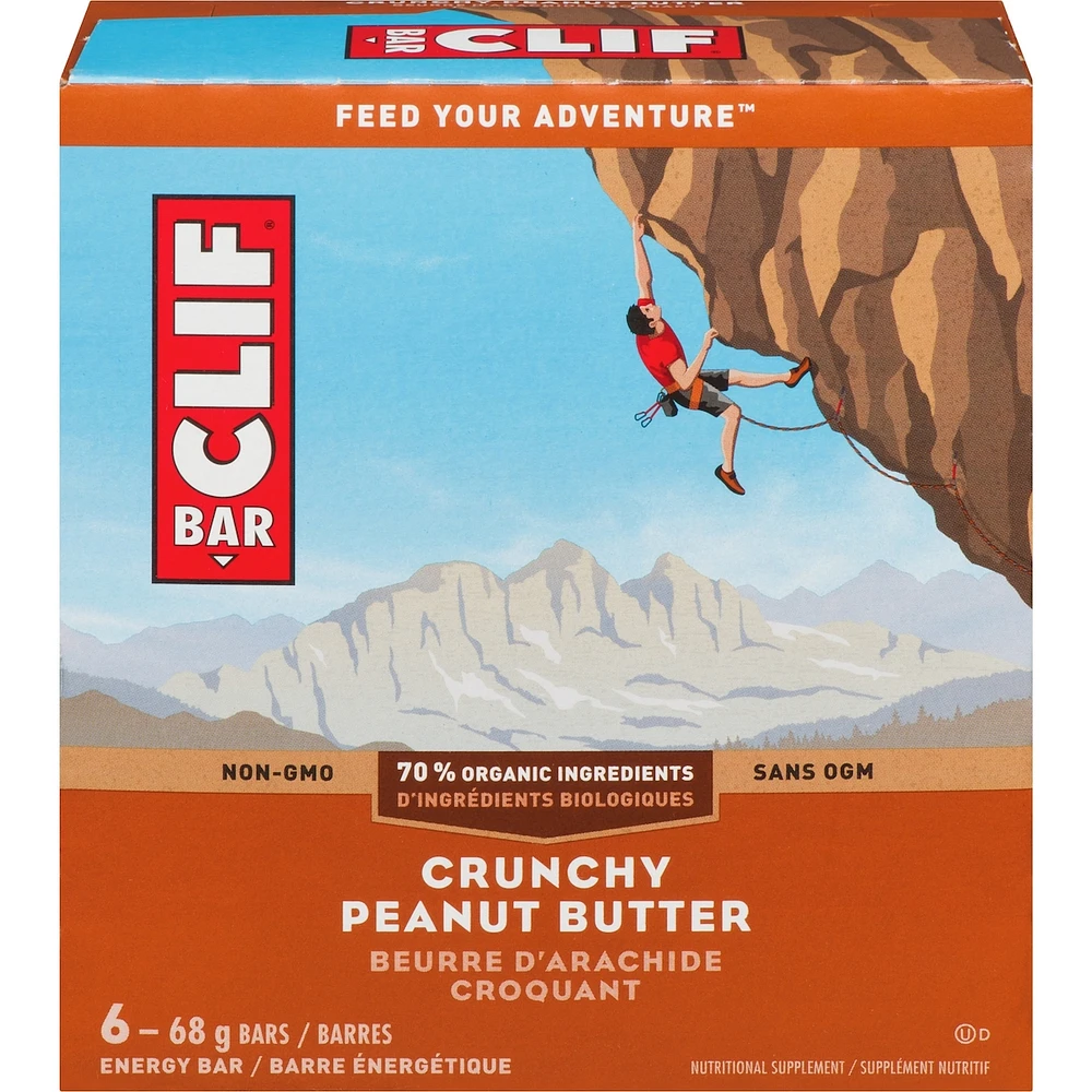 CLIF BAR - Energy Bars - Crunchy Peanut Butter - (68 Gram Protein Bars, 6 Count)