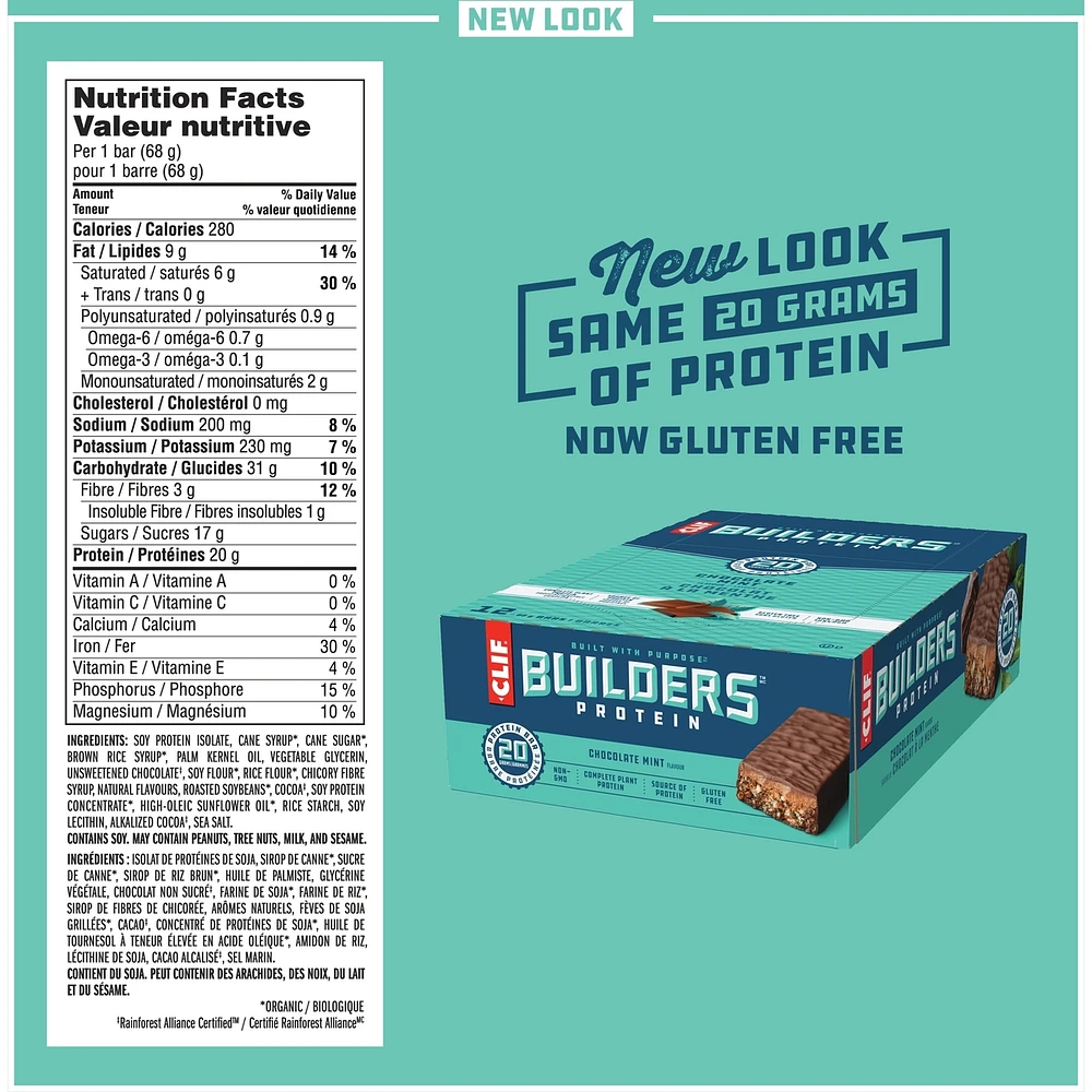 CLIF BUILDERS™  - Protein Bars - Chocolate Mint - (68 Gram Non-GMO Bars, 12 Count)
