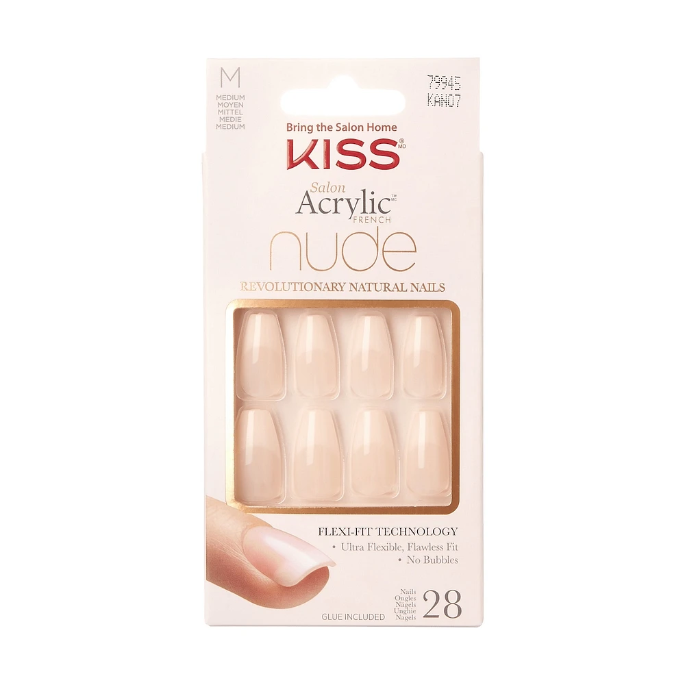 Kiss Salon Acrylic - French Nude Leilani - Fake Nails, 28 Count, Medium
