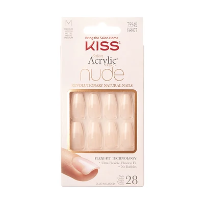 Kiss Salon Acrylic - French Nude Leilani - Fake Nails, 28 Count, Medium