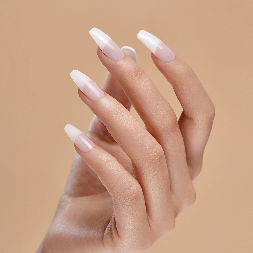 Kiss Salon Acrylic - French Nude Leilani - Fake Nails, 28 Count, Medium