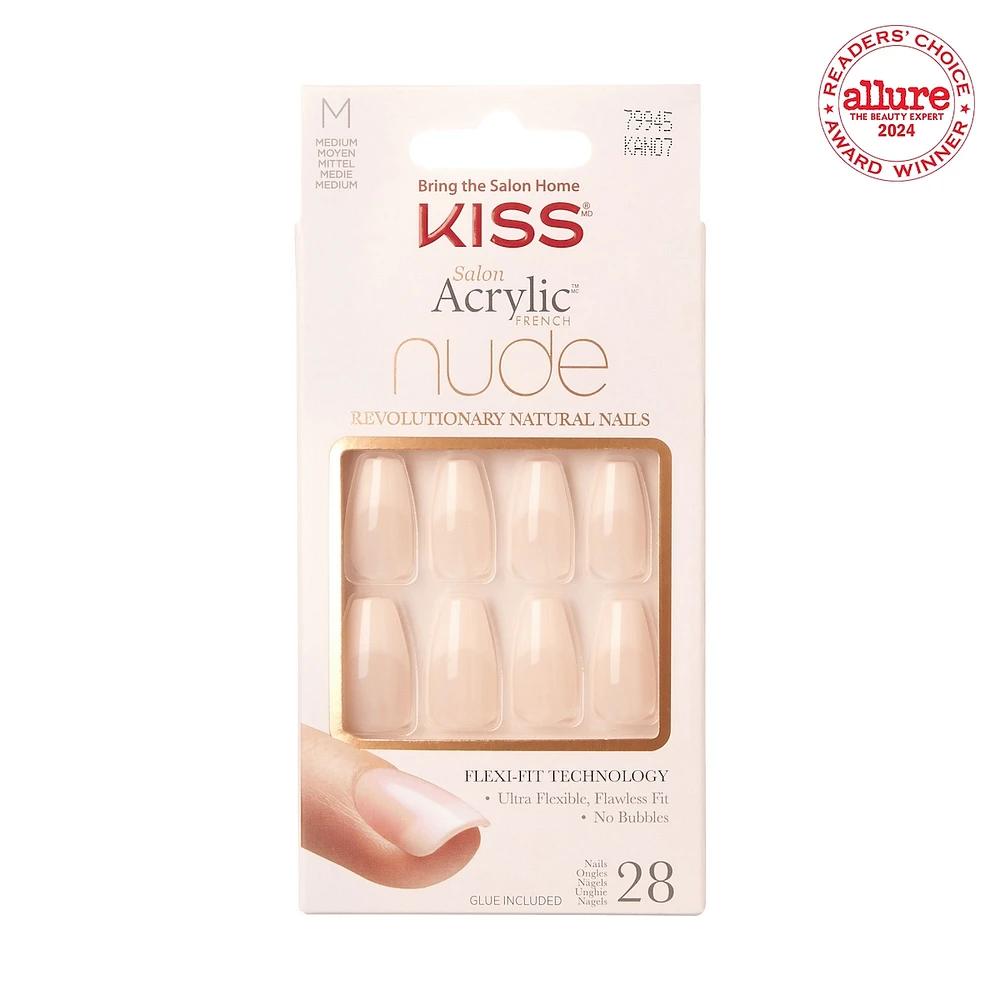Kiss Salon Acrylic - French Nude Leilani - Fake Nails, 28 Count, Medium