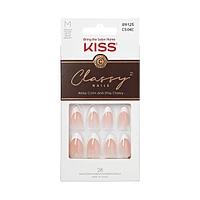Kiss Classy Press-On Nails, The Boss, Glittery French, Medium Coffin, 31 Count