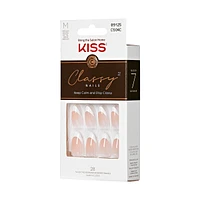 Kiss Classy Press-On Nails, The Boss, Glittery French, Medium Coffin, 31 Count