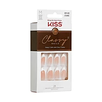 Kiss Classy Press-On Nails, The Boss, Glittery French, Medium Coffin, 31 Count