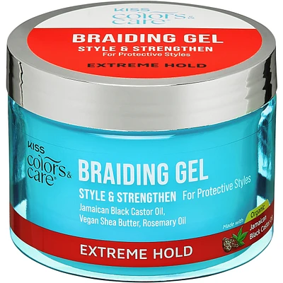 KISS Colors & Care Braiding Gel, Extreme Hold, Nourishing & Organic, 6 oz.
