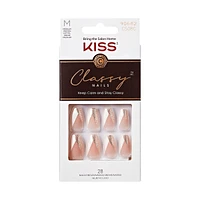 Kiss Classy Press-On Nails, The Boss, Glittery French, Medium Coffin, 31 Count