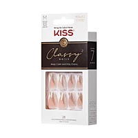 Kiss Classy Press-On Nails, The Boss, Glittery French, Medium Coffin, 31 Count