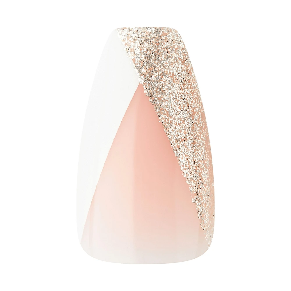 Kiss Classy Press-On Nails, The Boss, Glittery French, Medium Coffin, 31 Count