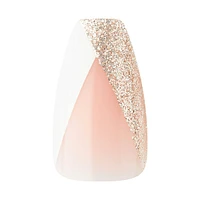 Kiss Classy Press-On Nails, The Boss, Glittery French, Medium Coffin, 31 Count