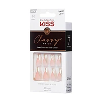 Kiss Classy Press-On Nails, The Boss, Glittery French, Medium Coffin, 31 Count