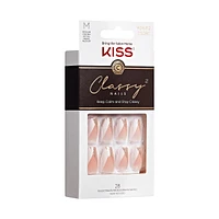 Kiss Classy Press-On Nails, The Boss, Glittery French, Medium Coffin, 31 Count