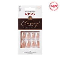 Kiss Classy Press-On Nails, The Boss, Glittery French, Medium Coffin, 31 Count