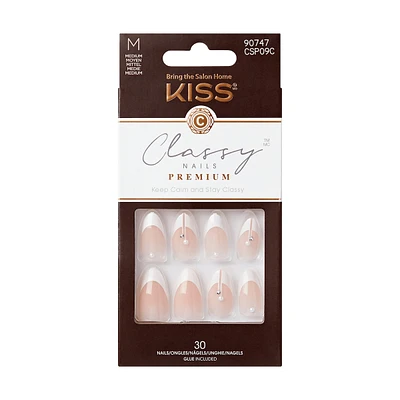 Kiss Premium Classy Press-On Nails, White Tipped French, Medium, Almond Shape, 33 Count