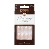 Kiss Premium Classy Press-On Nails, White Tipped French, Medium, Almond Shape, 33 Count