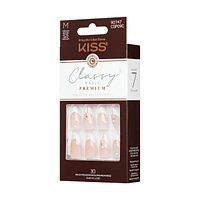 Kiss Premium Classy Press-On Nails, White Tipped French, Medium, Almond Shape, 33 Count