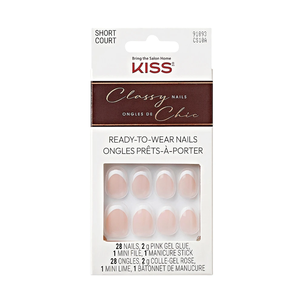Kiss Classy, Fake Nails, Players, White, Oval, Short, 28 Count