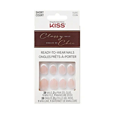 Kiss Classy, Fake Nails, Players, White, Oval, Short, 28 Count