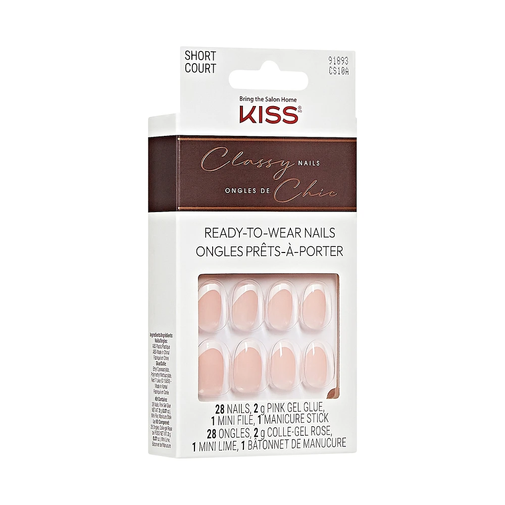 Kiss Classy, Fake Nails, Players, White, Oval, Short, 28 Count