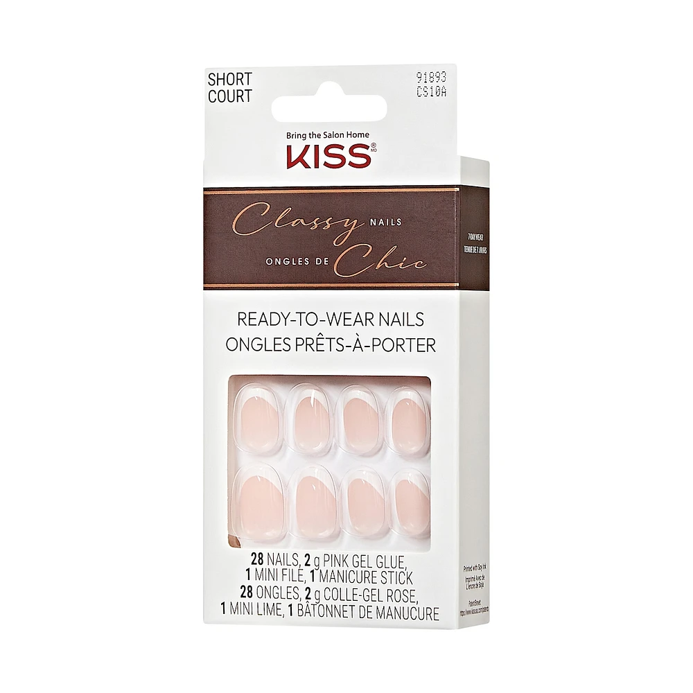 Kiss Classy, Fake Nails, Players, White, Oval, Short, 28 Count