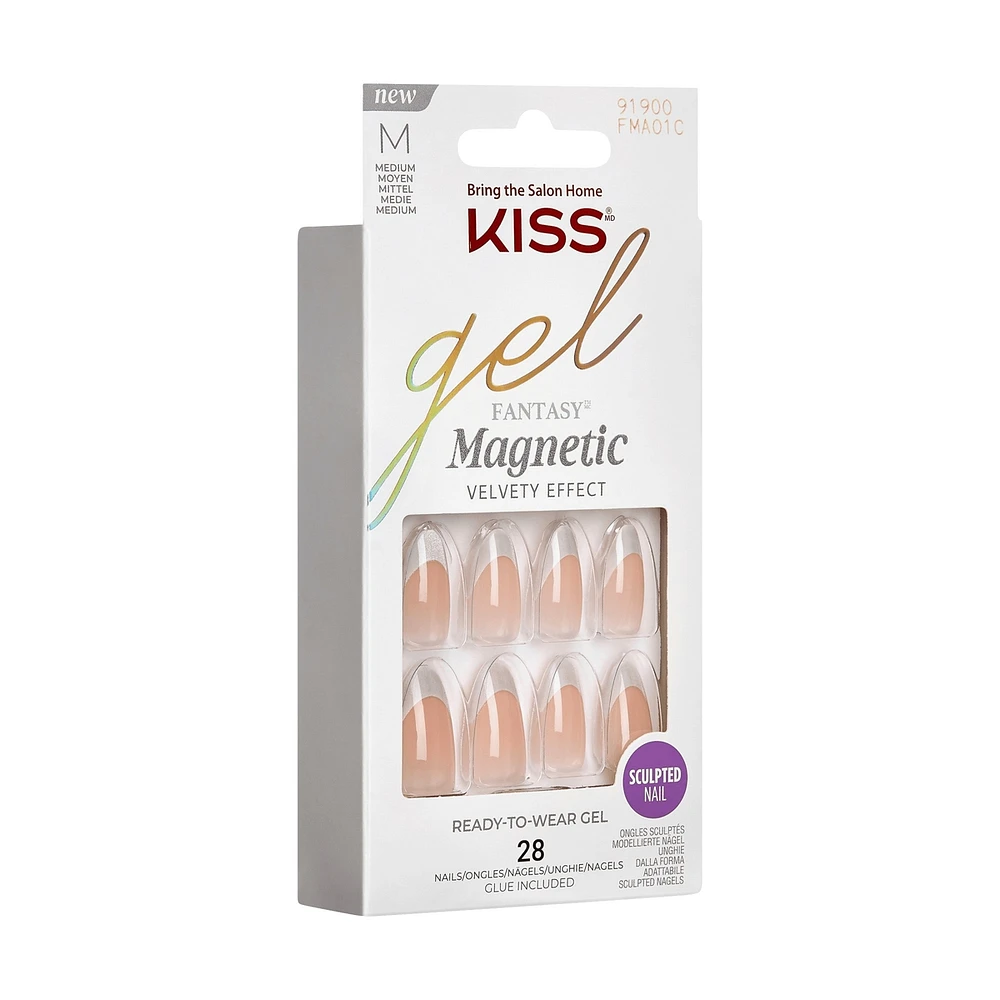 Kiss Gel Fantasy Magnetic Press-On Nails, "North Coast", Silver, Medium Almond, 31 Count