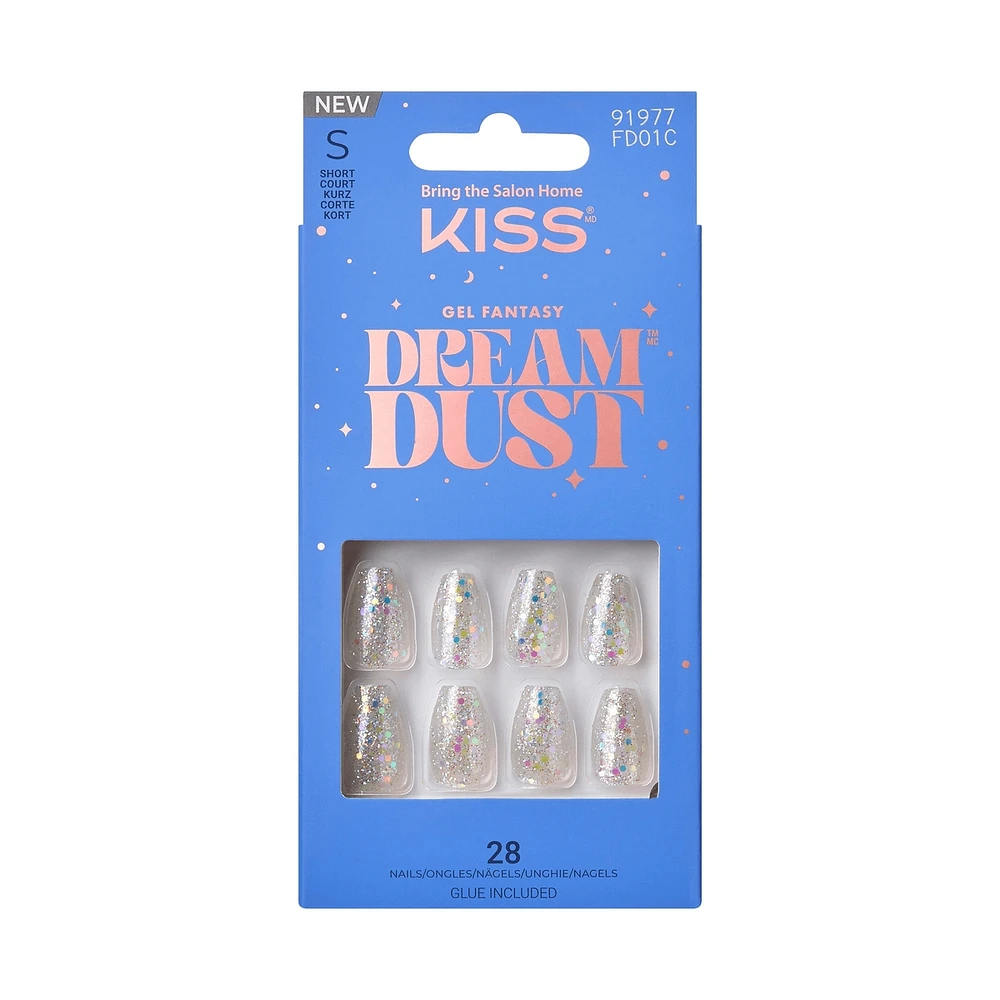Kiss Gel Fantasy Dreamdust Press-On Nails, "Mood Dust", White, Short Coffin, 31 Count