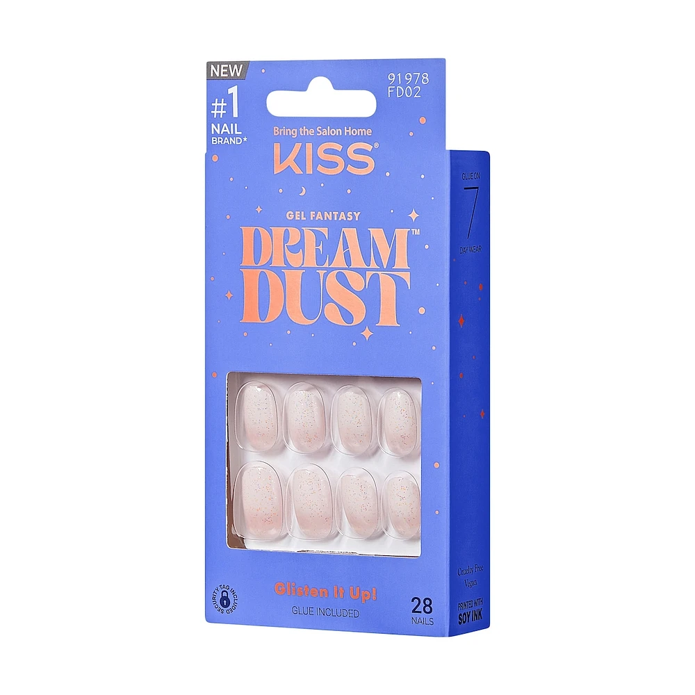Kiss Gel Fantasy Dreamdust Press-On Nails, "Silver Spoon", White, Short Oval, 31 Count